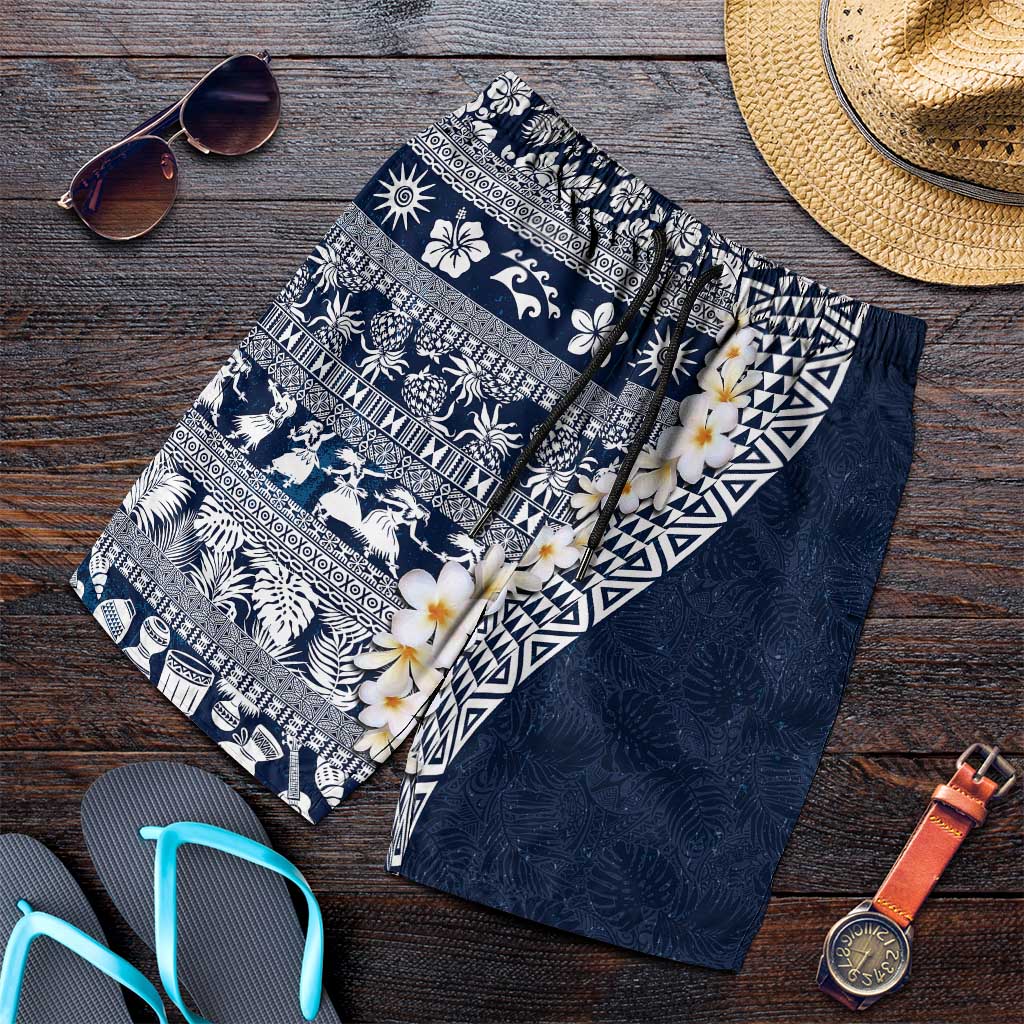 Hawaii Plumeria Tribal Vintage Shorts for Men Special Blue