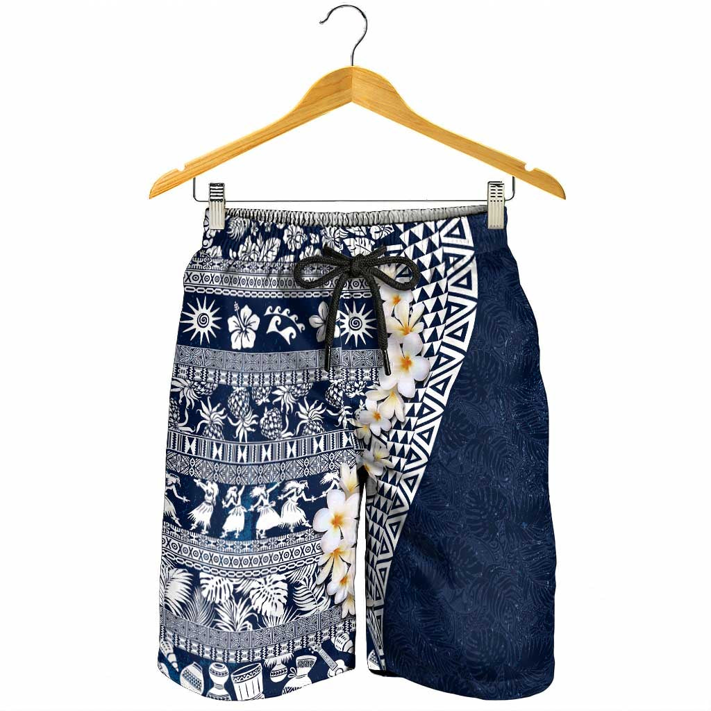 Hawaii Plumeria Tribal Vintage Shorts for Men Special Blue LT03 - Polynesian Pride