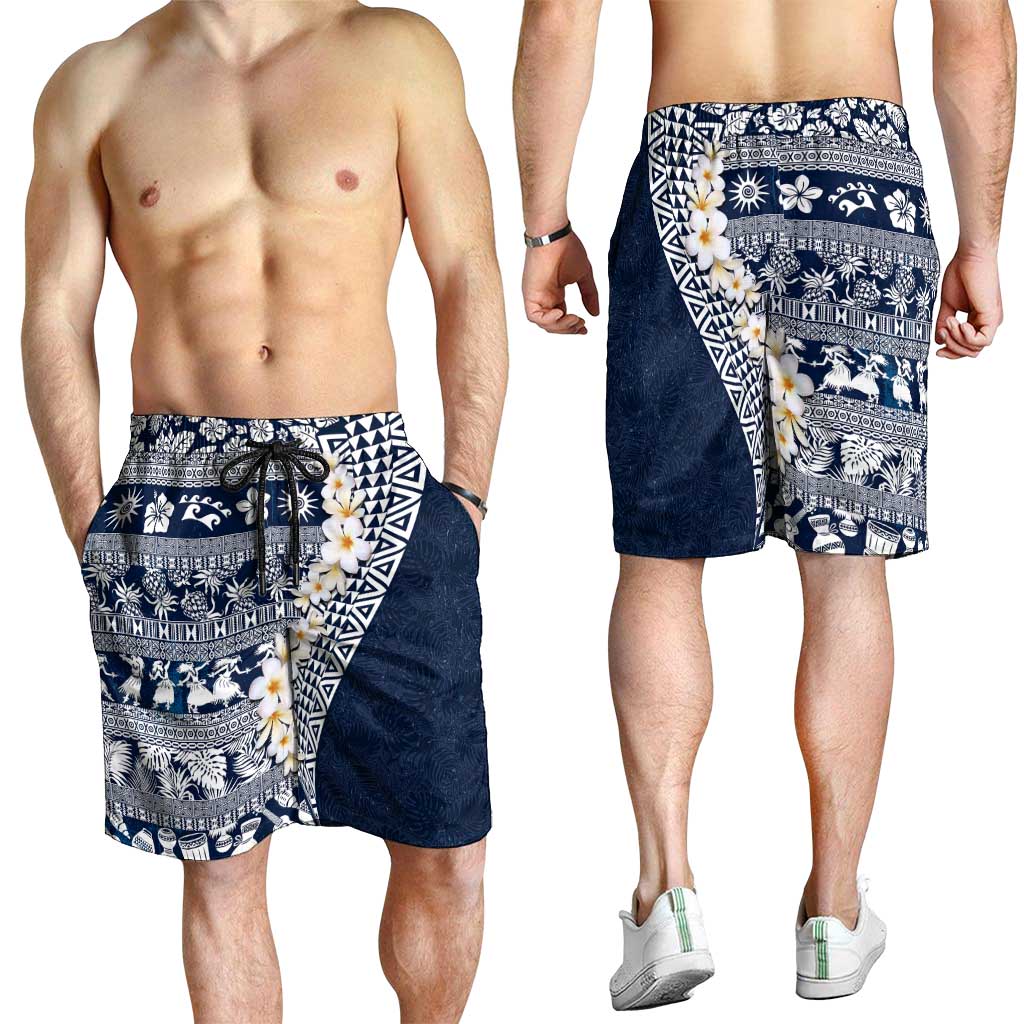 Hawaii Plumeria Tribal Vintage Shorts for Men Special Blue LT03 - Polynesian Pride
