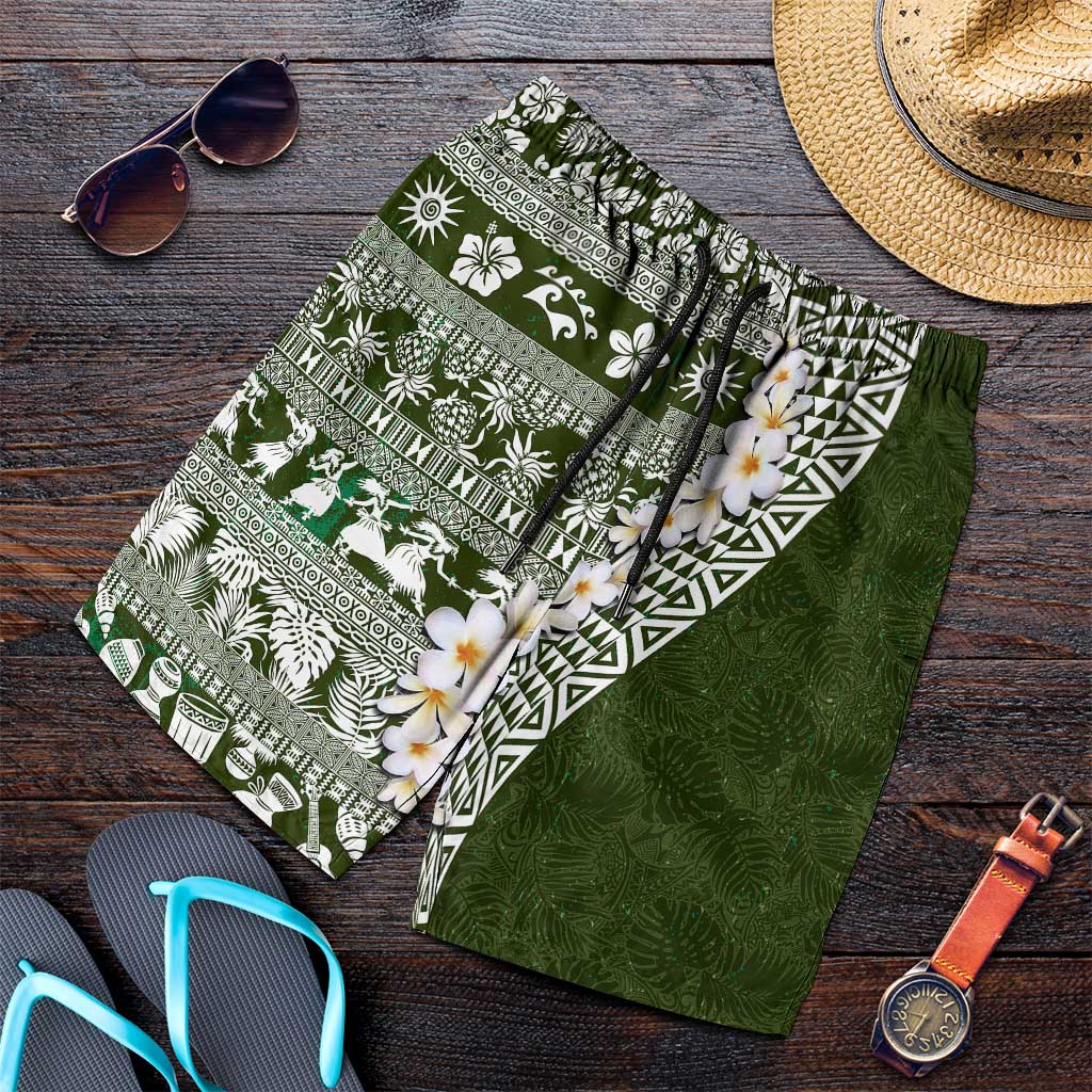 Hawaii Plumeria Tribal Vintage Shorts for Men Special Green