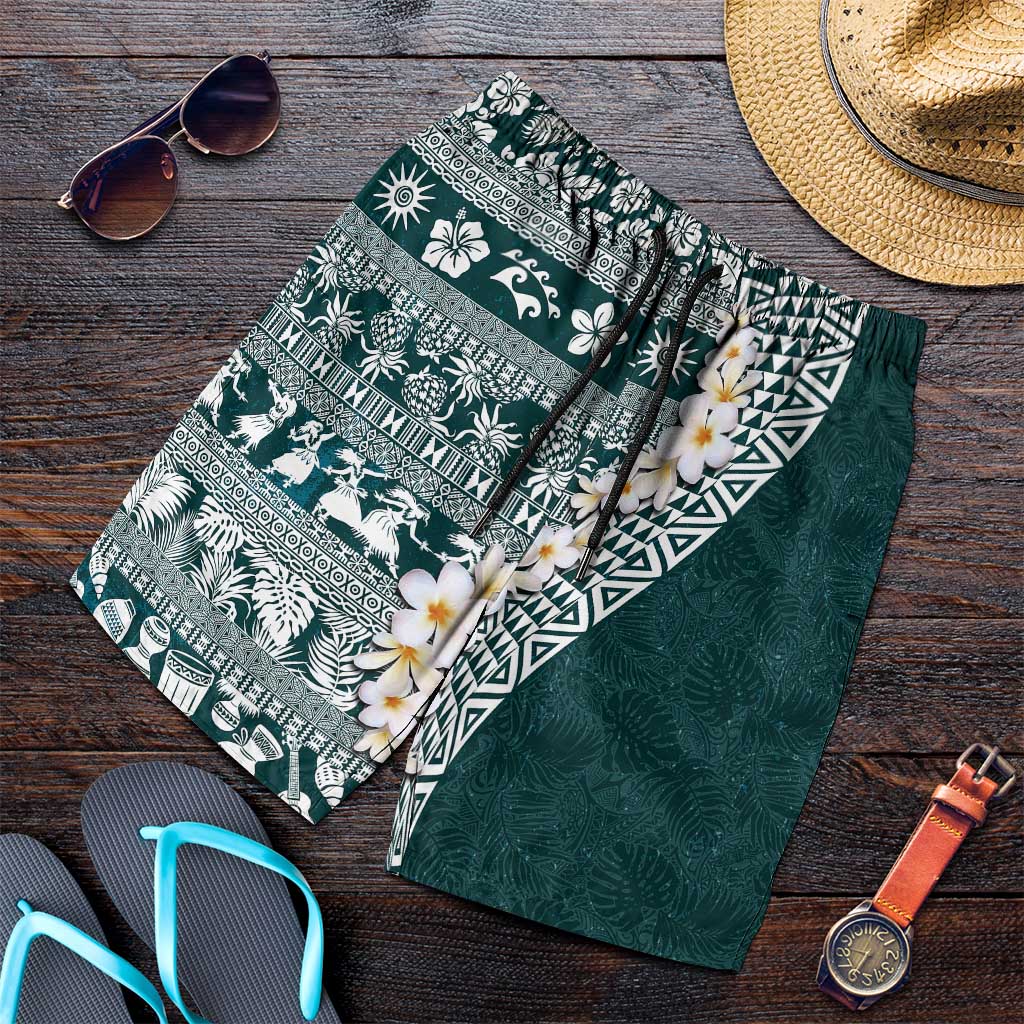 Hawaii Plumeria Tribal Vintage Shorts for Men Special Turquoise