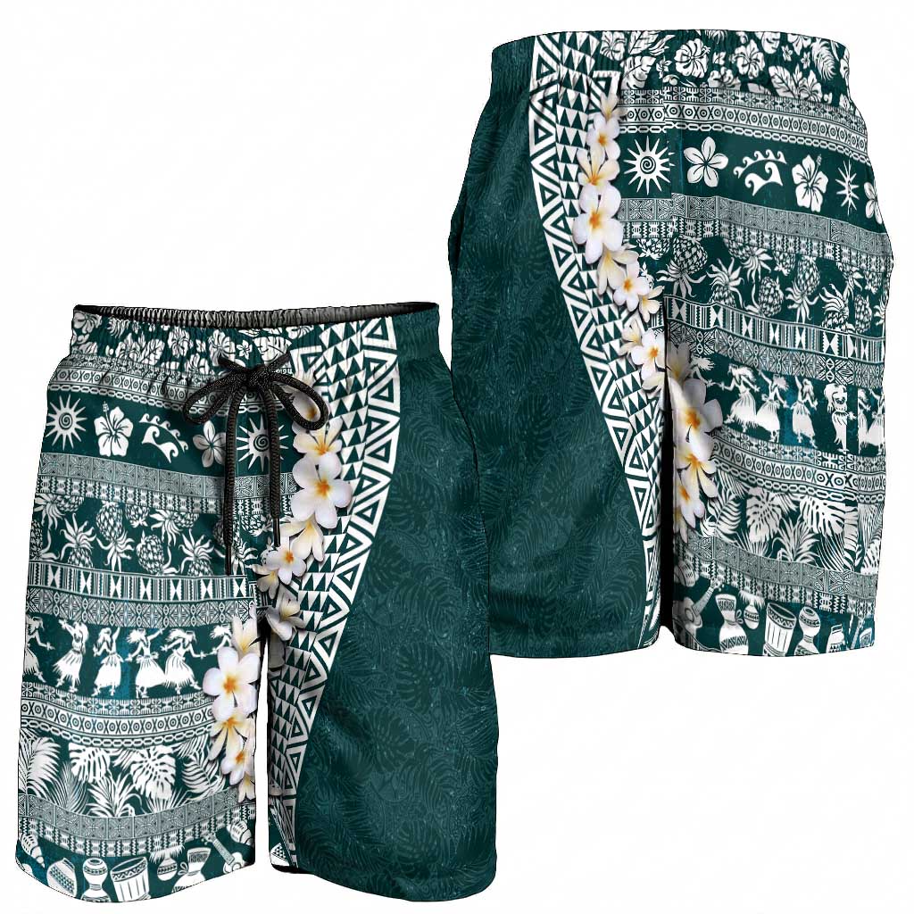 Hawaii Plumeria Tribal Vintage Shorts for Men Special Turquoise LT03 - Polynesian Pride