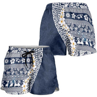 Hawaii Plumeria Tribal Vintage Shorts for Women Special Blue LT03 - Polynesian Pride