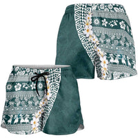 Hawaii Plumeria Tribal Vintage Shorts for Women Special Turquoise LT03 - Polynesian Pride