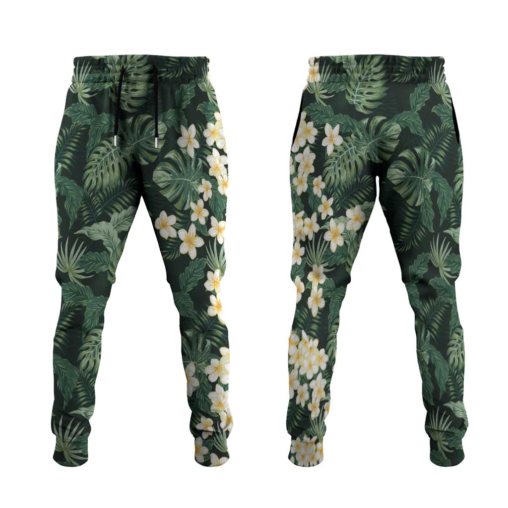 Hawaii Plumeria Tropical Leaves Jogger Pants Monstera Calathea Palm Fronds