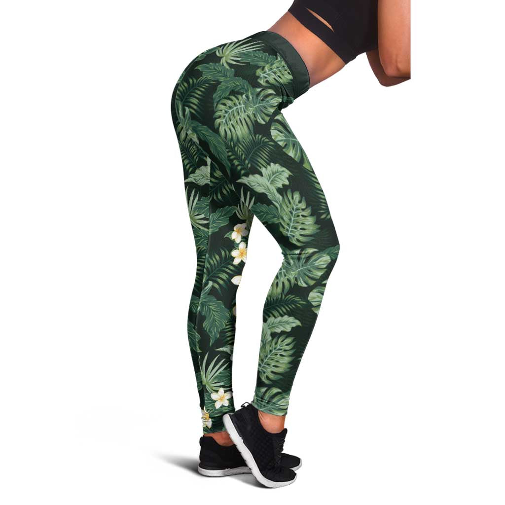 Hawaii Plumeria Tropical Leaves Leggings Monstera Calathea Palm Fronds