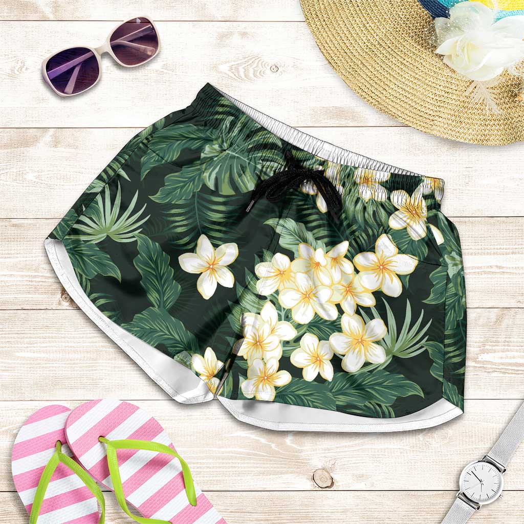Hawaii Plumeria Tropical Leaves Shorts for Women Monstera Calathea Palm Fronds