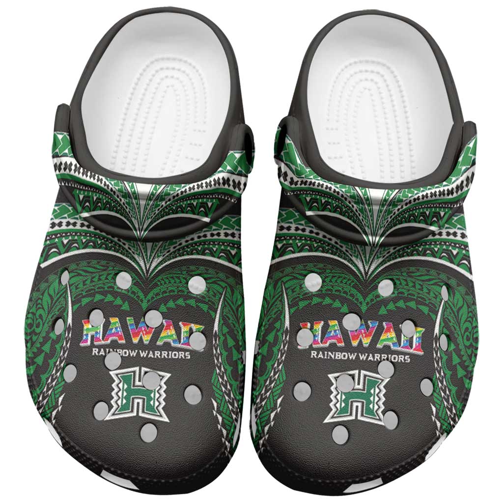 Hawaii Rainbow Warriors Clogs Shoes Polynesian Motif Black Color