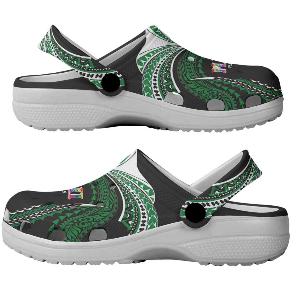 Hawaii Rainbow Warriors Clogs Shoes Polynesian Motif Black Color