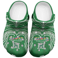Hawaii Rainbow Warriors Clogs Shoes Polynesian Motif Green Color