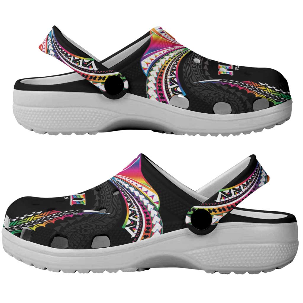 Hawaii Rainbow Warriors Clogs Shoes Polynesian Motif Special Edition Rainbow Gradient