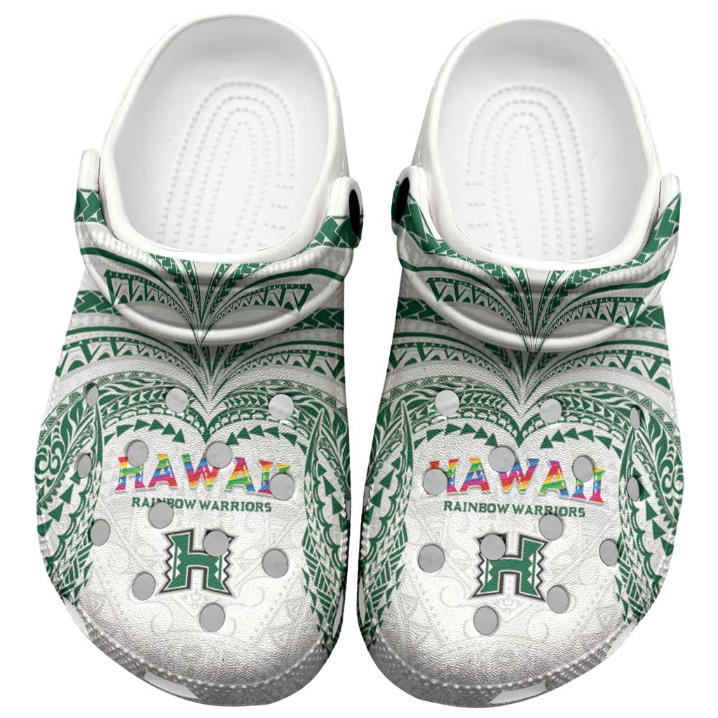 Hawaii Rainbow Warriors Clogs Shoes Polynesian Motif White Color