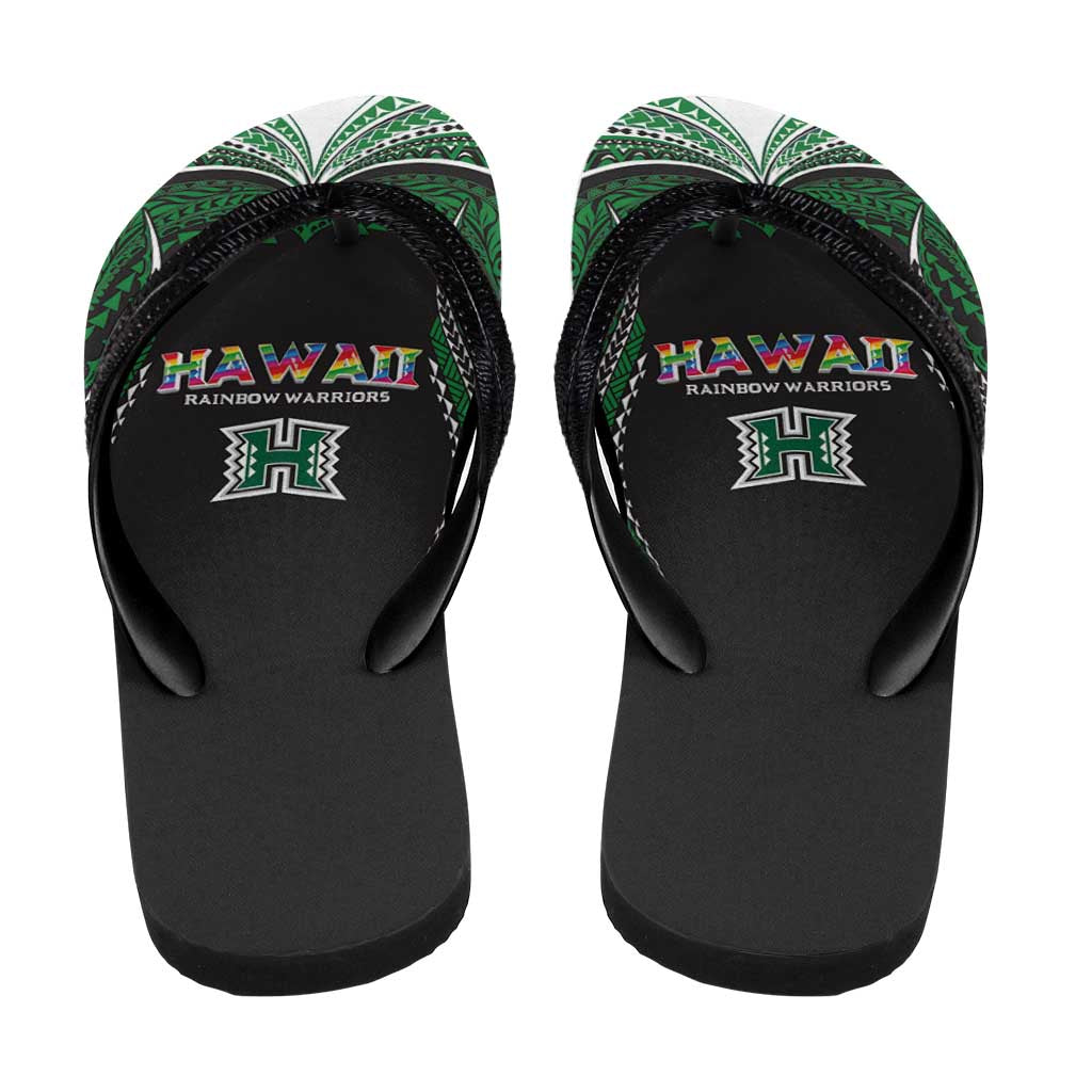 Hawaii Rainbow Warriors Flip Flops Polynesian Motif Black Color