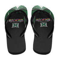 Hawaii Rainbow Warriors Flip Flops Polynesian Motif Black Color