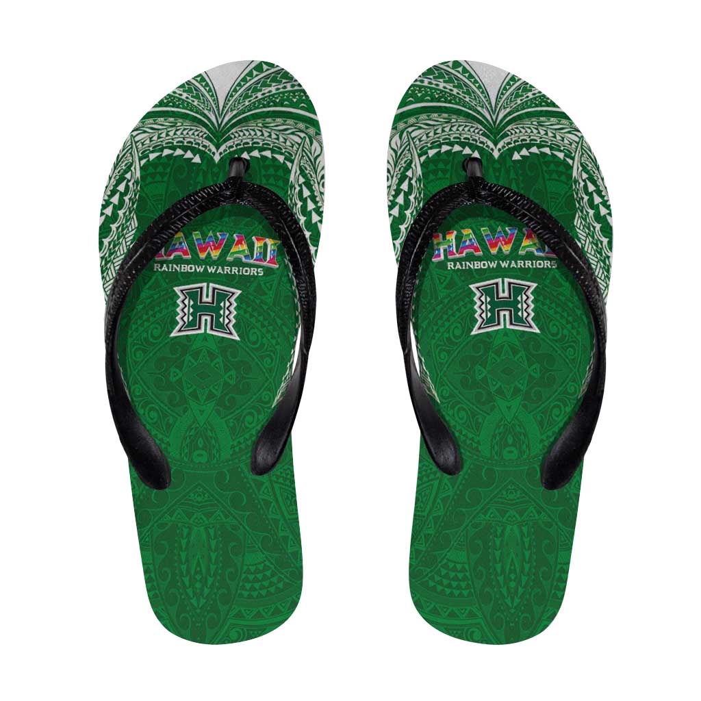 Hawaii Rainbow Warriors Flip Flops Polynesian Motif Green Color