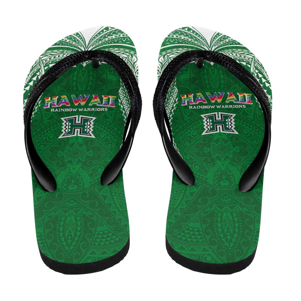 Hawaii Rainbow Warriors Flip Flops Polynesian Motif Green Color