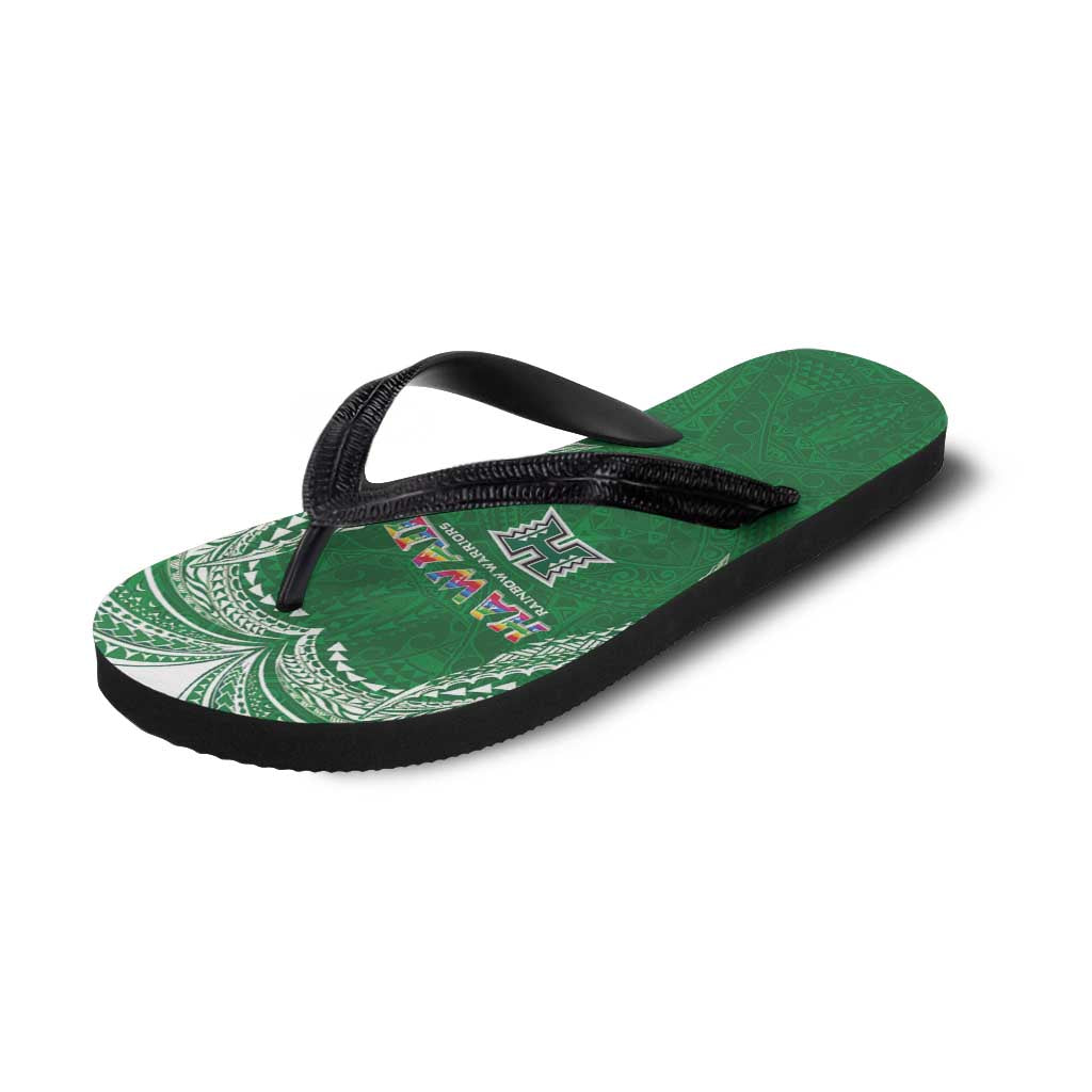 Hawaii Rainbow Warriors Flip Flops Polynesian Motif Green Color