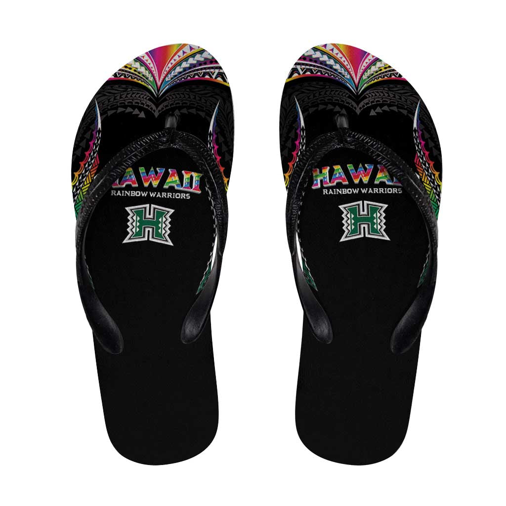 Hawaii Rainbow Warriors Flip Flops Polynesian Motif Special Edition Rainbow Gradient