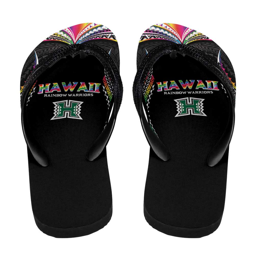 Hawaii Rainbow Warriors Flip Flops Polynesian Motif Special Edition Rainbow Gradient