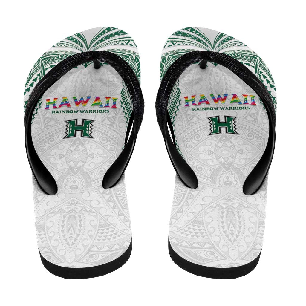 Hawaii Rainbow Warriors Flip Flops Polynesian Motif White Color