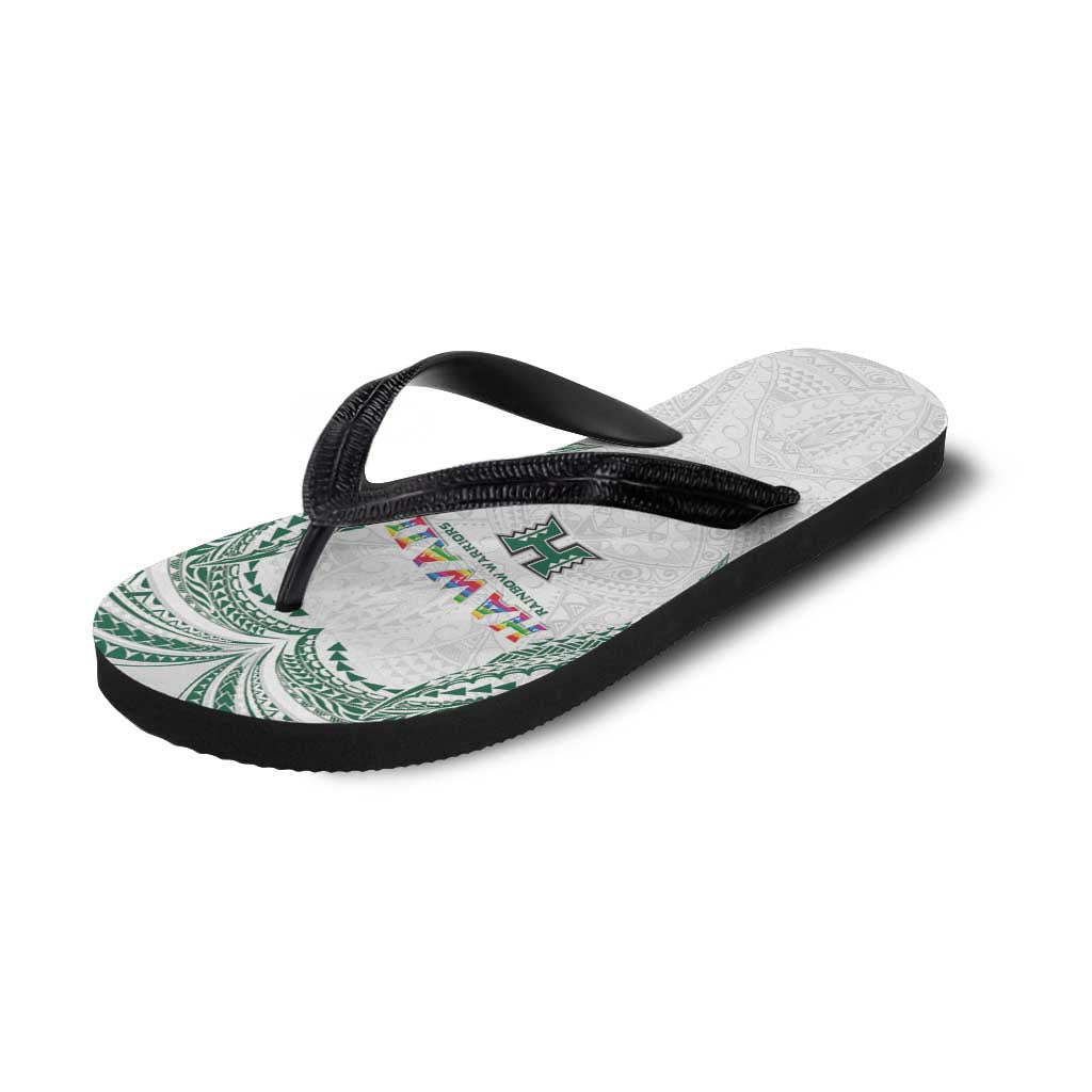 Hawaii Rainbow Warriors Flip Flops Polynesian Motif White Color