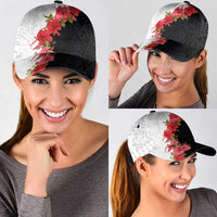 Hawaii Red Hibiscus Flowers Classic Cap Polynesian Pattern Half Black White Version LT03