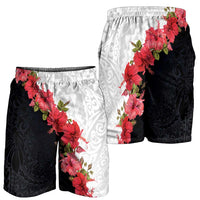 Hawaii Red Hibiscus Flowers Shorts for Men Polynesian Pattern Half Black White Version - Polynesian Pride