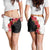 Hawaii Red Hibiscus Flowers Shorts for Women Polynesian Pattern Half Black White Version - Polynesian Pride