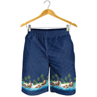 Hawaii Santa Riding Sea Turtle Shorts for Men Mele Kalikimaka Polynesian Pattern - Polynesian Pride