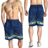 Hawaii Santa Riding Sea Turtle Shorts for Men Mele Kalikimaka Polynesian Pattern - Polynesian Pride