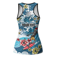 Hawaii Santa Skeleton Surfing Personalized Hollow Tank Top Mele Kalikimaka i Iulai!