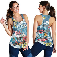 Hawaii Santa Skeleton Surfing Personalized Women Racerback Tank Mele Kalikimaka i Iulai!