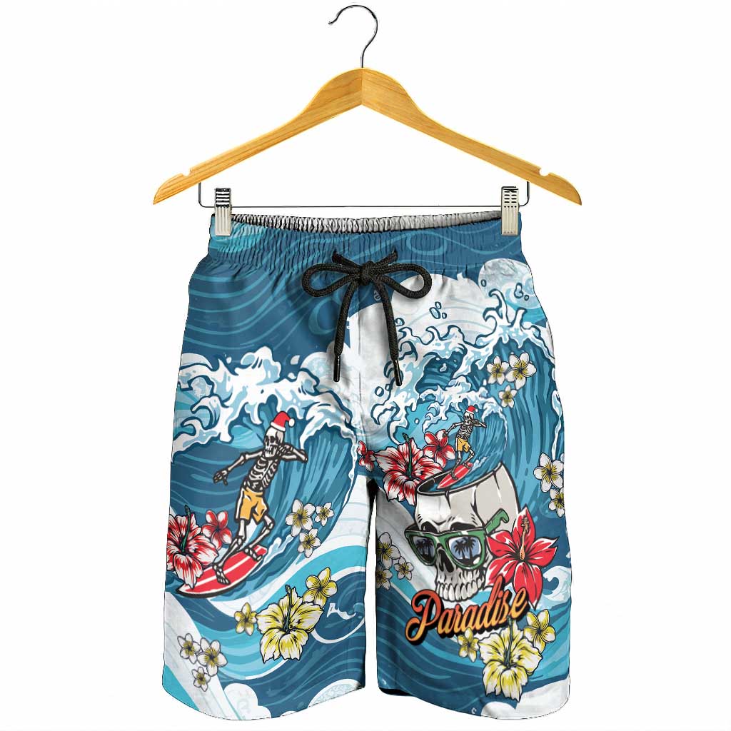 Hawaii Santa Skeleton Surfing Shorts for Men Mele Kalikimaka i Iulai!