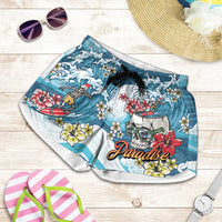 Hawaii Santa Skeleton Surfing Shorts for Women Mele Kalikimaka i Iulai!