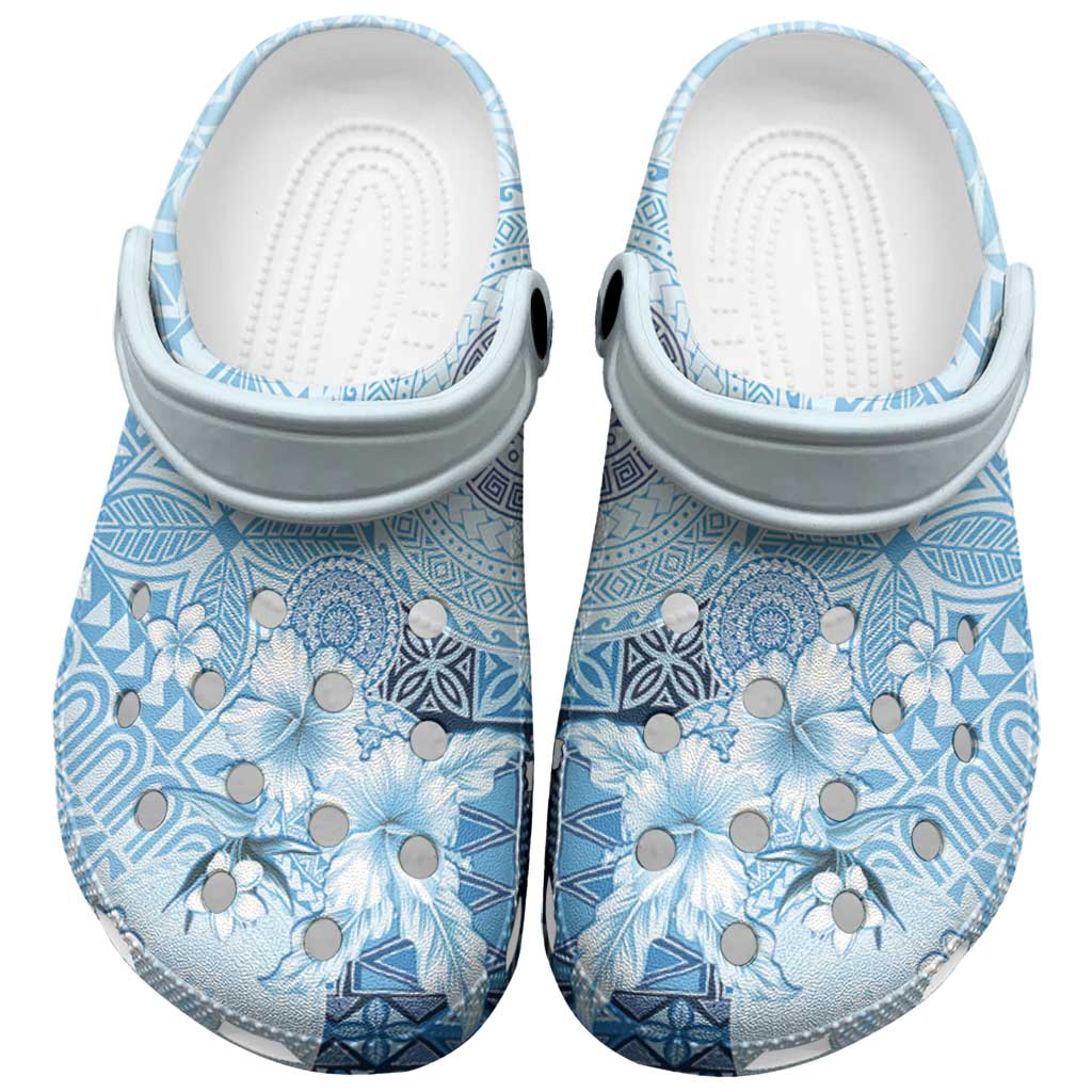 Hawaii Tapa Pattern With Blue Hibiscus Clogs Shoes - Polynesian Pride