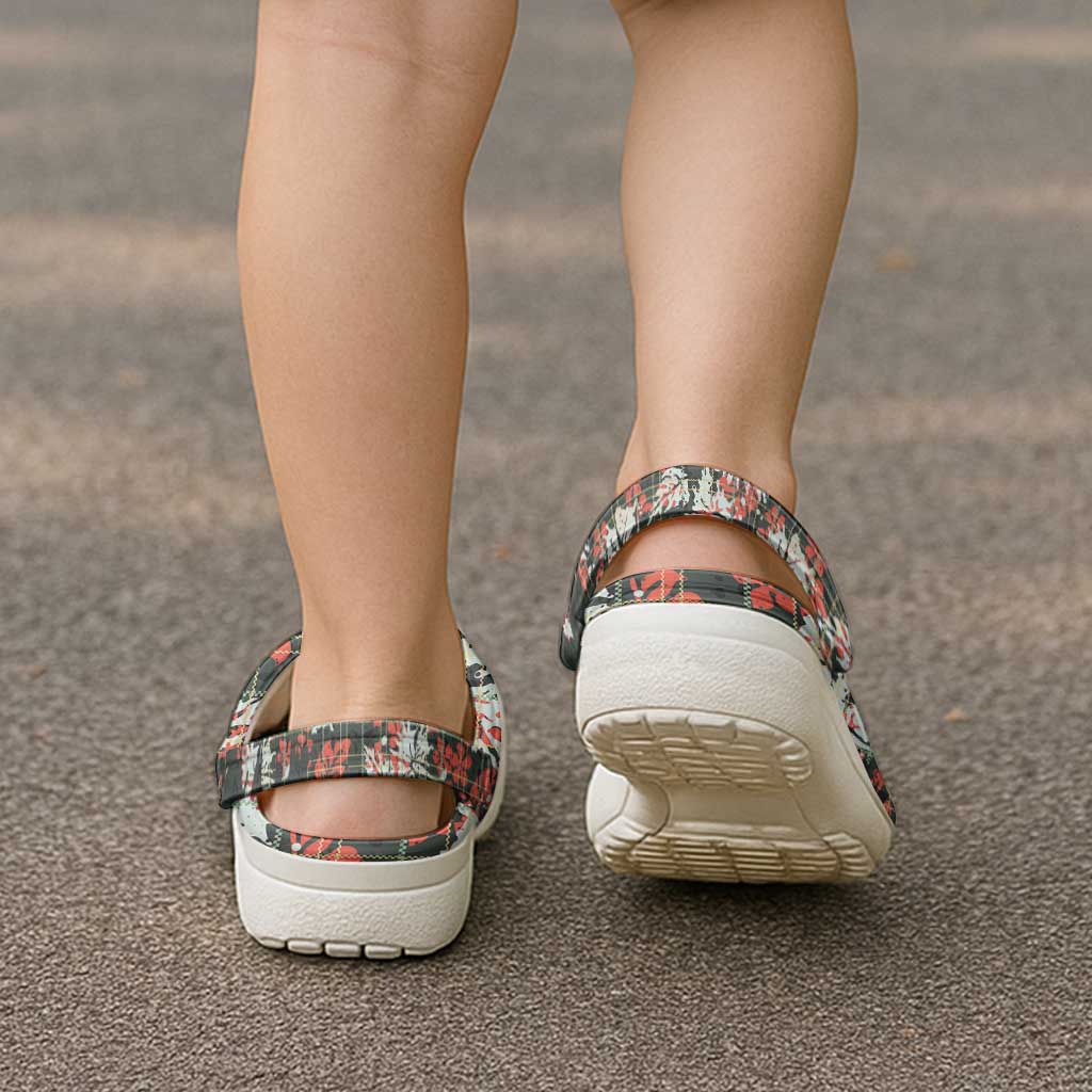 Hawaii Tartan With Hibiscus Clogs Shoes Polynesian Pattern Vintage