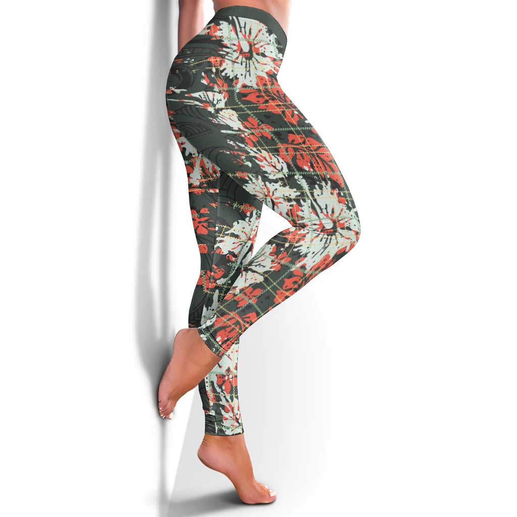 Hawaii Tartan With Hibiscus Leggings Polynesian Pattern Vintage