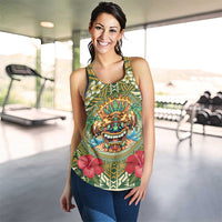 Hawaii Tiki Mask Personalized Women Racerback Tank Mele Kalikimaka i Iulai!