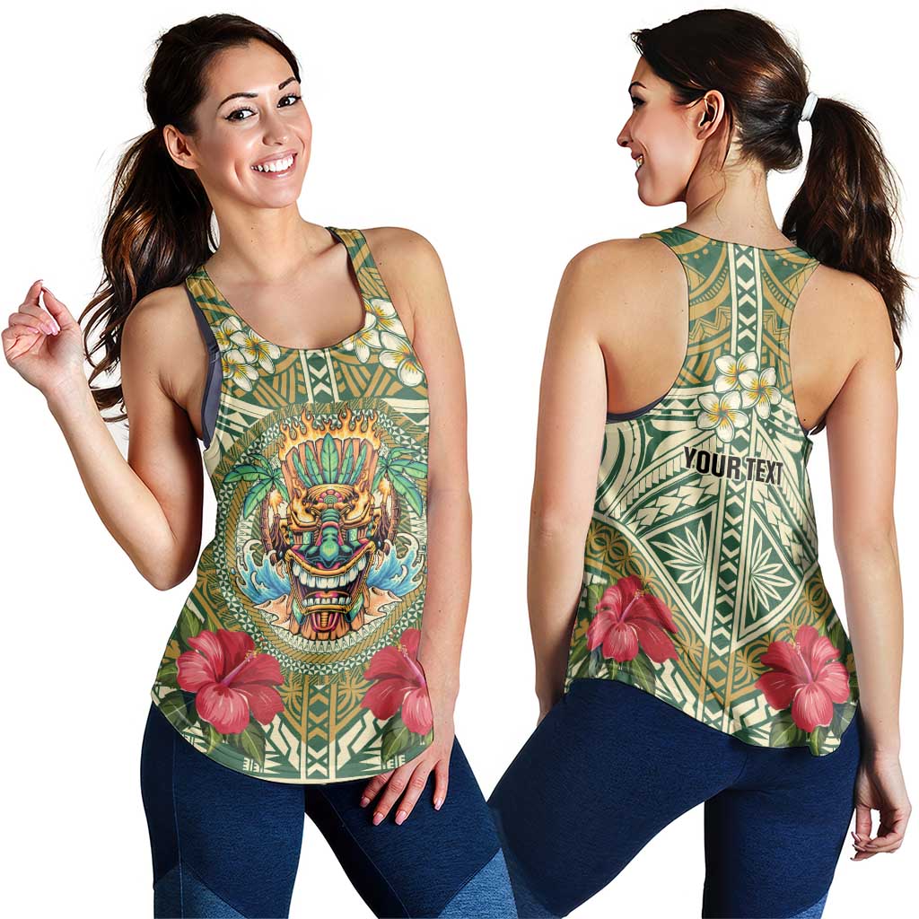 Hawaii Tiki Mask Personalized Women Racerback Tank Mele Kalikimaka i Iulai!