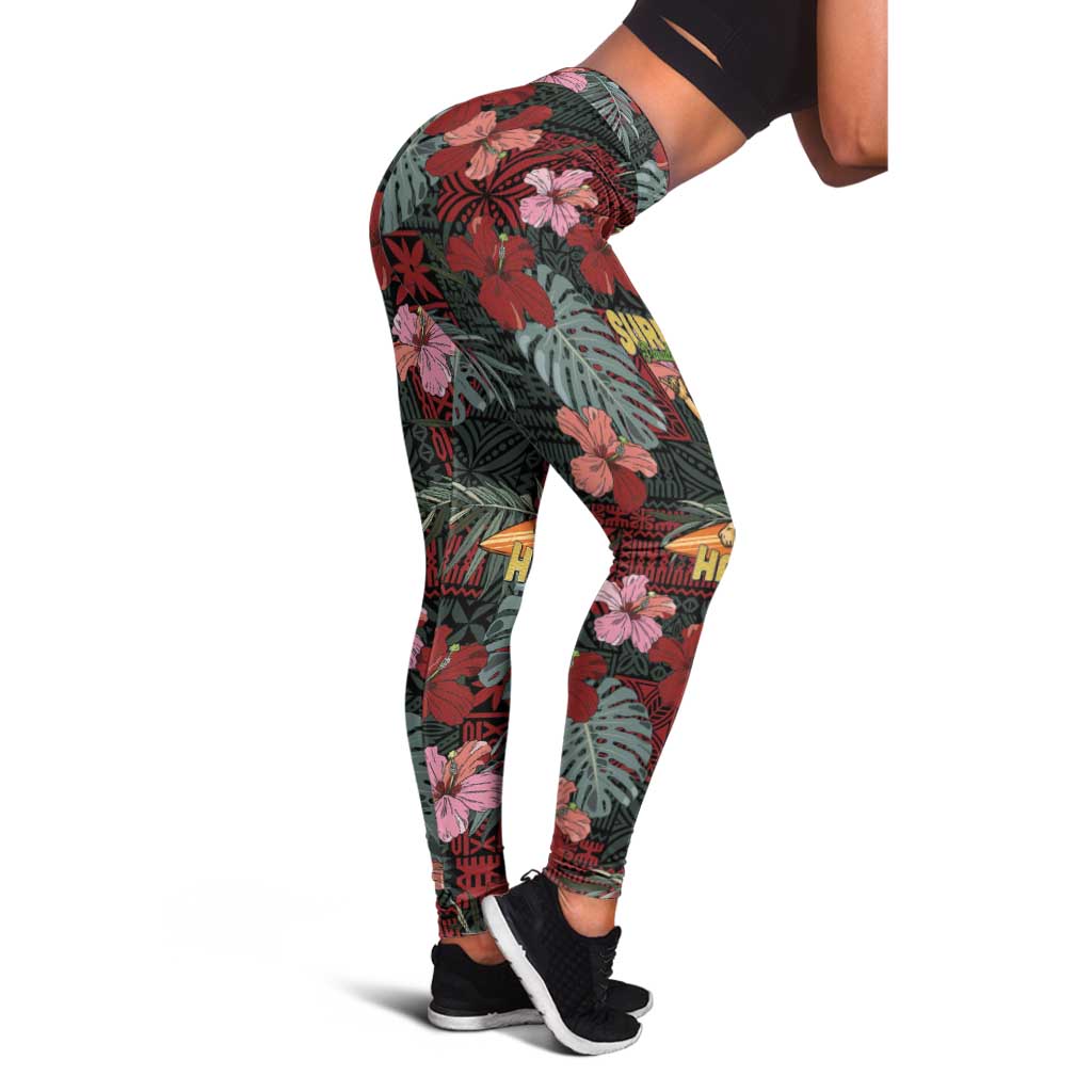 Hawaii Tiki Surfing Leggings Mele Kalikimaka i Iulai!