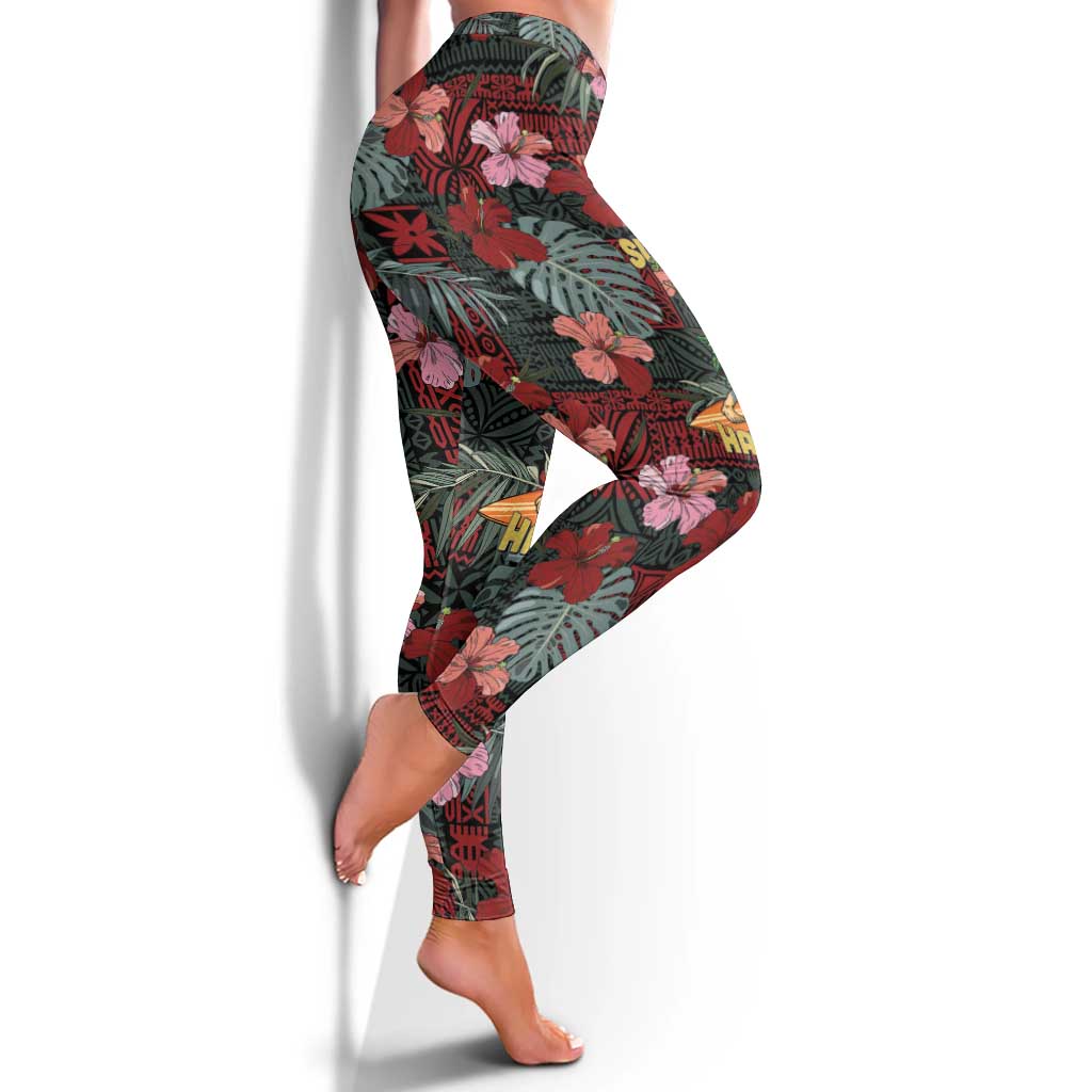 Hawaii Tiki Surfing Leggings Mele Kalikimaka i Iulai!