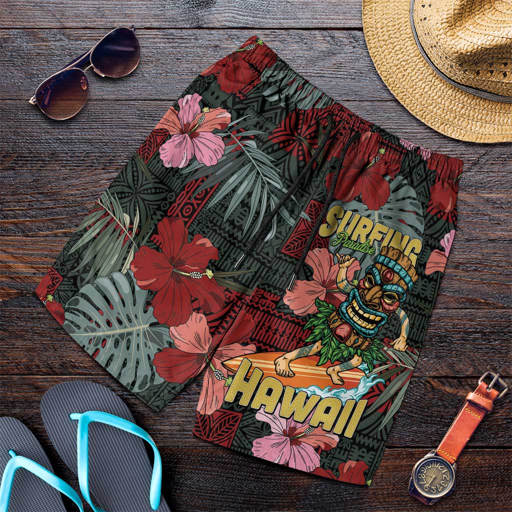 Hawaii Tiki Surfing Shorts for Men Mele Kalikimaka i Iulai!
