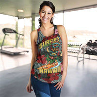 Hawaii Tiki Surfing Women Racerback Tank Mele Kalikimaka i Iulai!