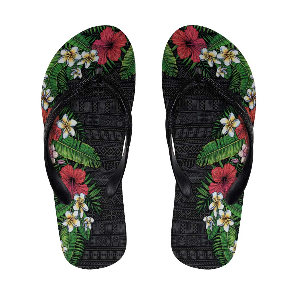 Hawaii Tropical Flowers and Leaves Flip Flops Tapa Pattern Colorful Mode