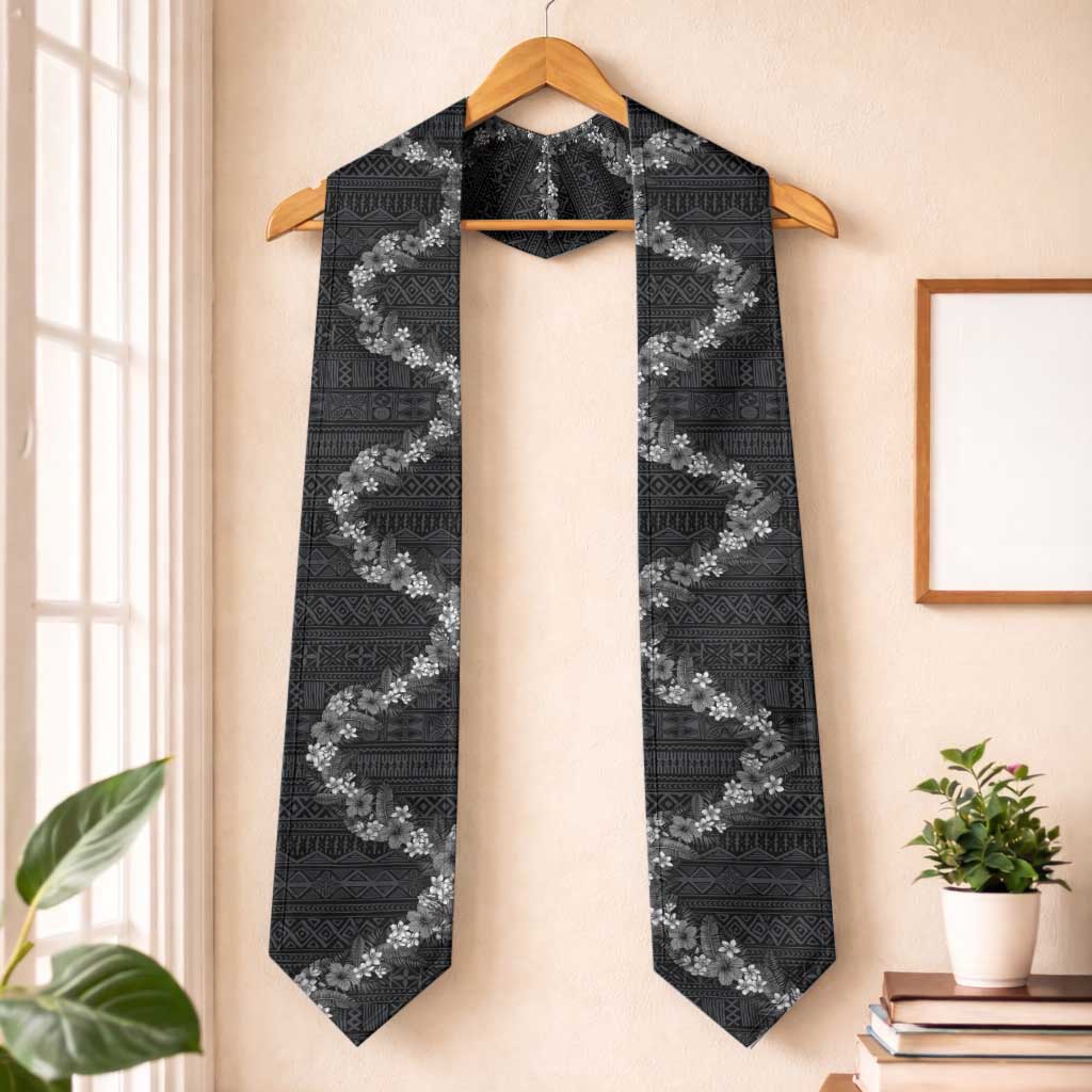 Hawaii Tropical Flowers and Leaves Graduation Stole Tapa Pattern Grayscale Mode