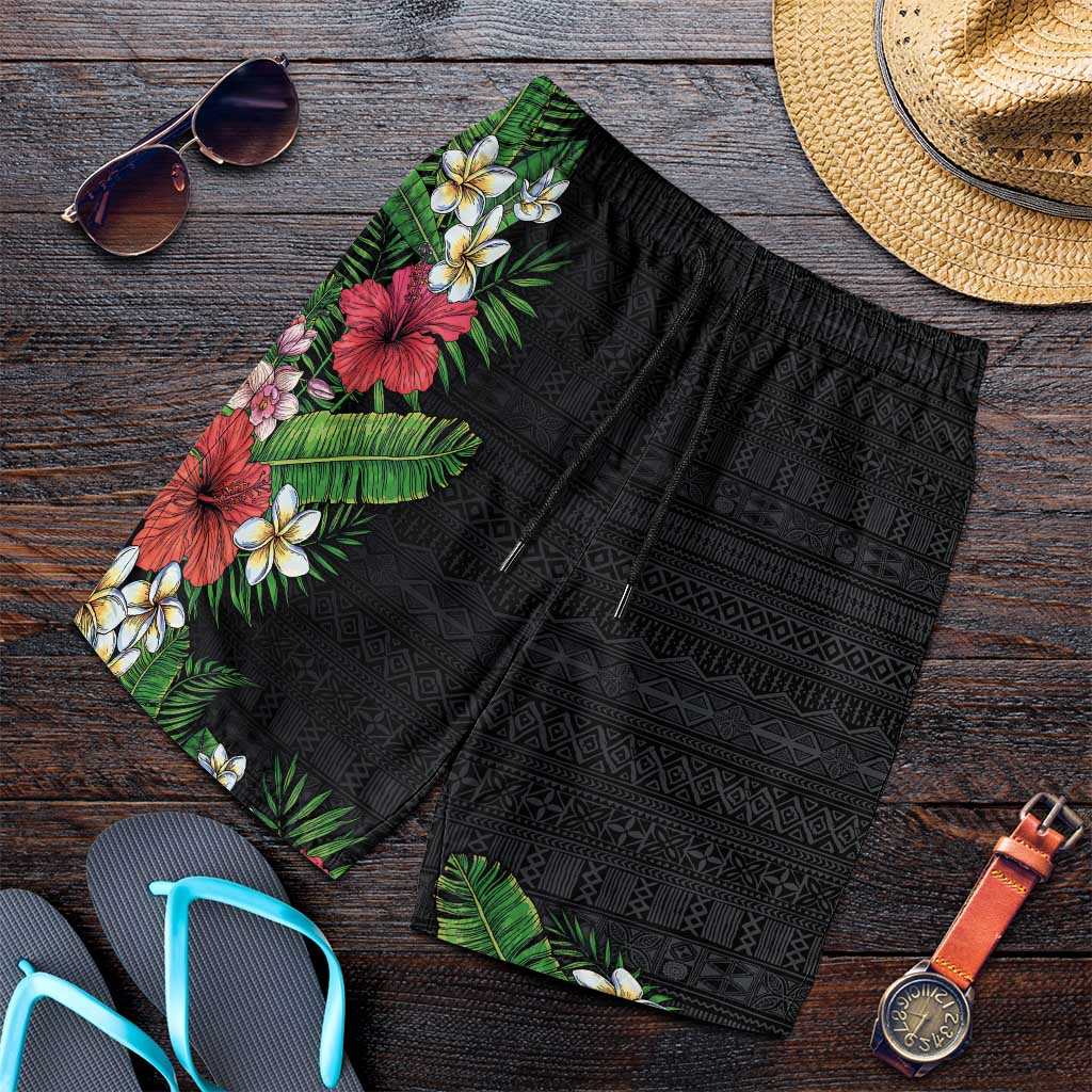 Hawaii Tropical Flowers and Leaves Shorts for Men Tapa Pattern Colorful Mode