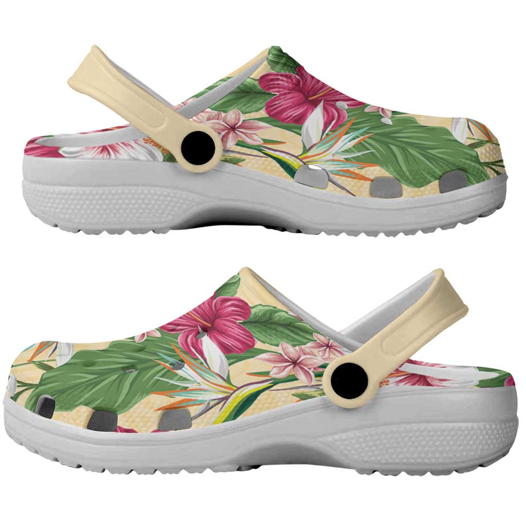 Hawaii Tropical Flowers Clogs Shoes Polynesian Tattoo Buttermilk LT05 - Polynesian Pride
