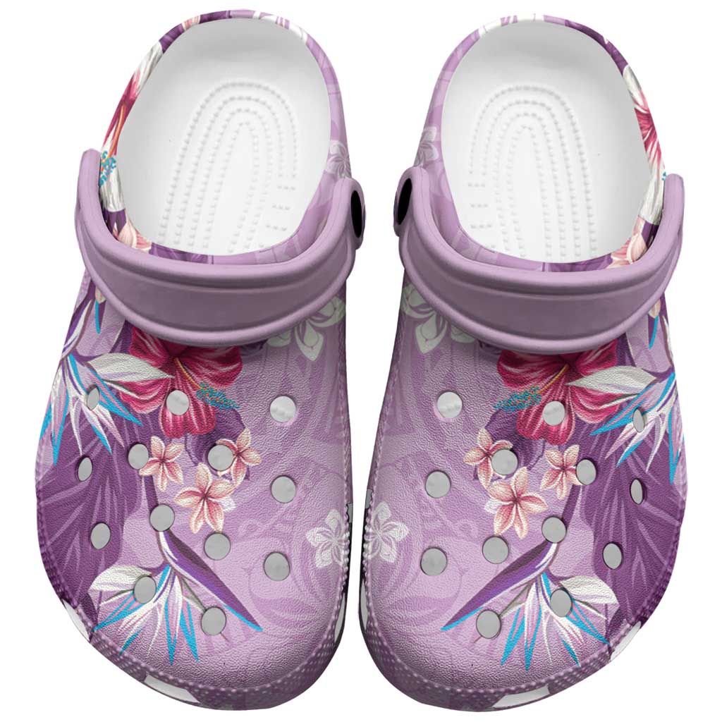 Hawaii Tropical Flowers Clogs Shoes Polynesian Tattoo Lavender
