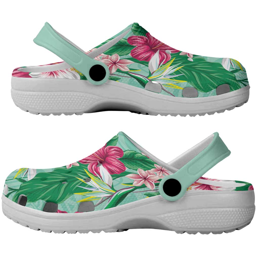 Hawaii Tropical Flowers Clogs Shoes Polynesian Tattoo Mint Green LT05 - Polynesian Pride