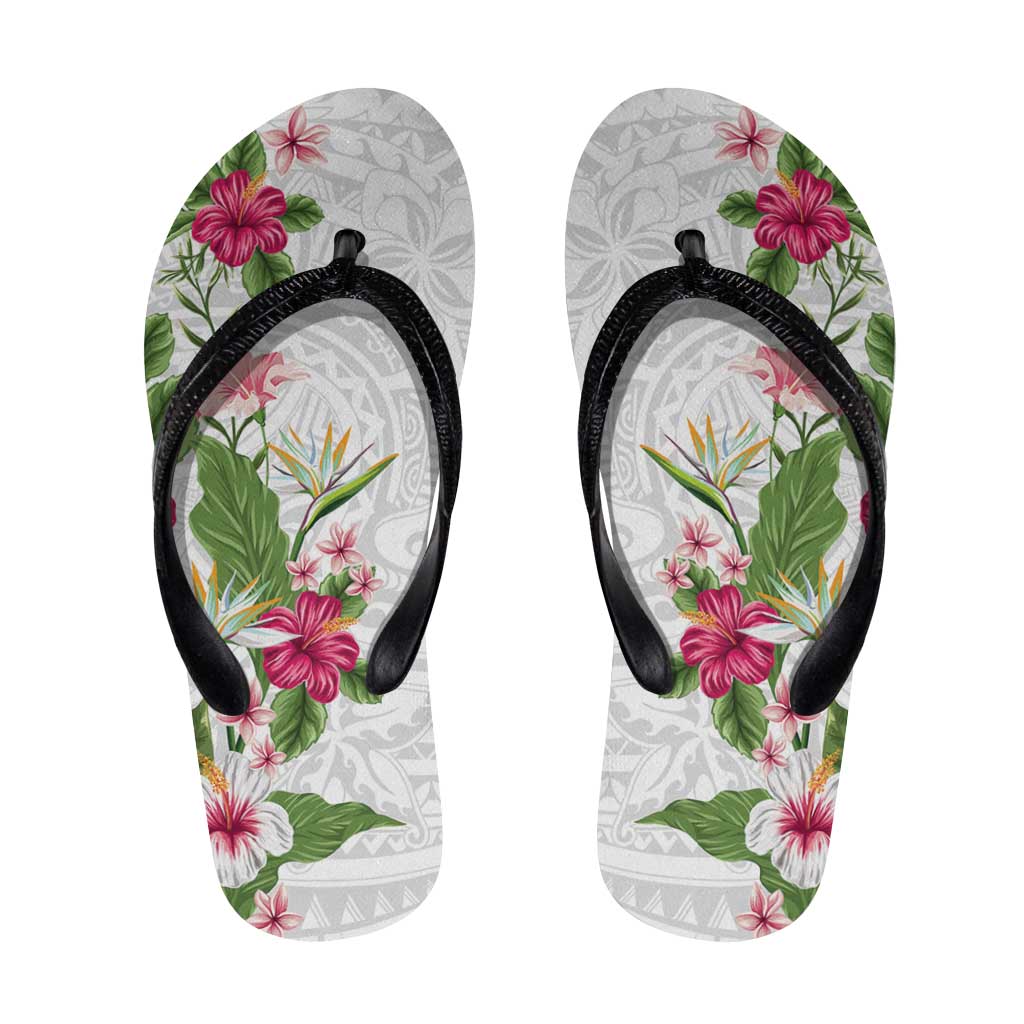 Hawaii Tropical Flowers Flip Flops Polynesian Tattoo White